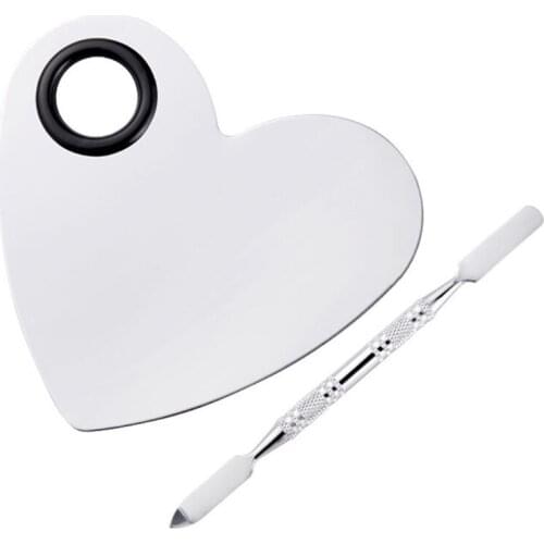 27RC Stainless Steel Makeup Mixing Palette with Spatula Tools Heart Shaped Cosmetic Tool for Nail Art Eye Shadow Eyelash Pigment