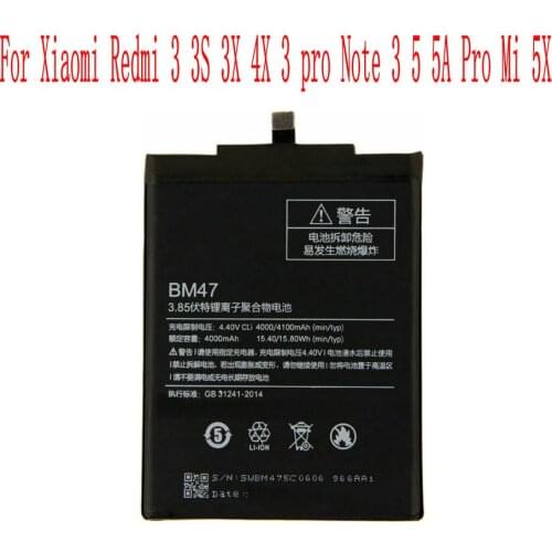 High Quality 4000mAh BM47 Battery For Xiaomi Redmi 3 3S 3X 4X 3 pro Note 3 5 5A Pro Mi 5X Cell Phone