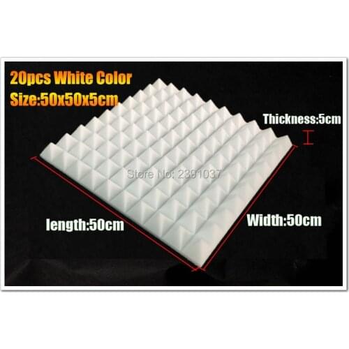 High Density 20pcs big size 50x50x5cm white Acoustic Foam Sound Treatment Absorption Wedge Tiles Studio/Music