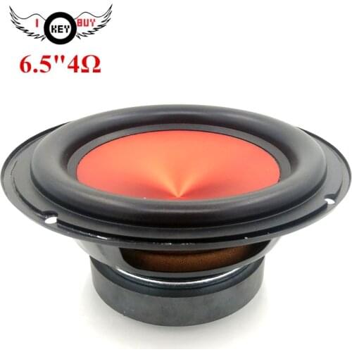 6.5 Inch Car Audio Bass Woofer Thick Rubber Ring Round Red V-shaped PEI Cone 4 Ohm for Car Modified Speaker Box