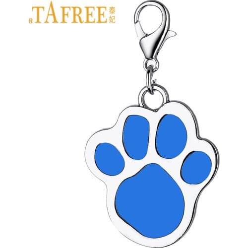 TAFREE Hot Sale Pet Cat Dog Footprint Keychain Stainless Steel Animal Paw Print Bag Car Keyrings Identity Tags ID Card Jy04