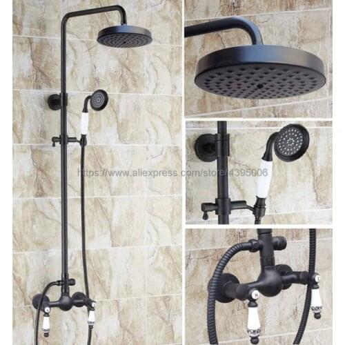 Oil Rubbed Bronze Wall Shower Set Faucet Brass Dual Ceramic Handles Bath Shower Mixer Taps Brs515