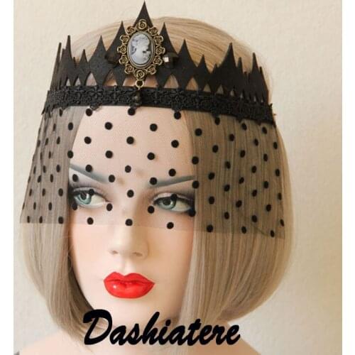 Black Crown Goth Headband Hollow Lace Veil Sexy Party Prom Nightclub Eye Mask Birthday Queen Women Headpiece Accessories