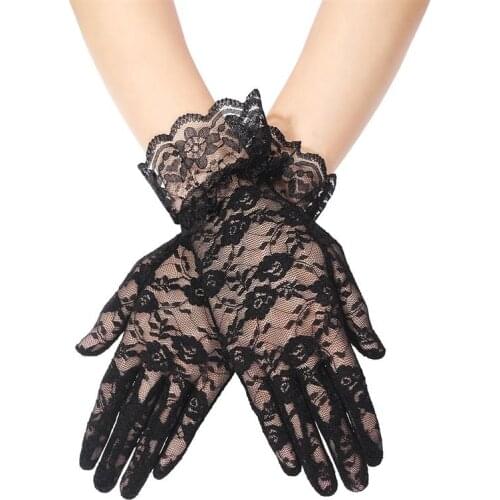 Black Wedding Gloves Full Finger Driving Gloves Short Black Lace Gloves for Outdoor Women Bride Wedding Accessories