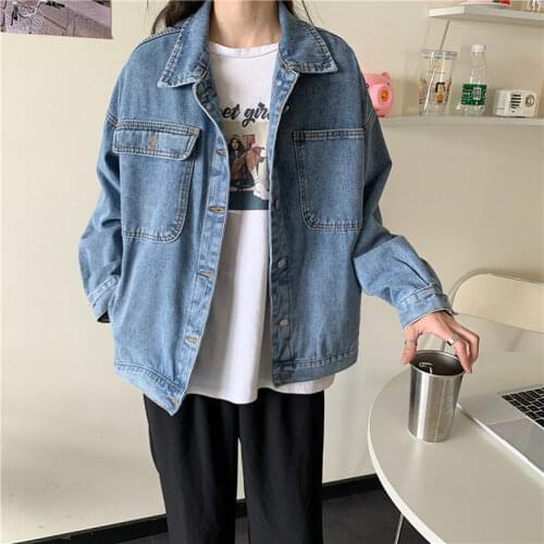 Womens Jean Jacket Clothes Oversized Jeans Denim Coat Korean Spring Fall 2021 New Solid Casual College Wind Jackets for Women