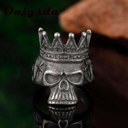 Gothic Vintage 316L Stainless Steel Cool Locomotive Crown Skull Ring Punk Rock Bearded High Quality Jewelry Dropshipping Cool