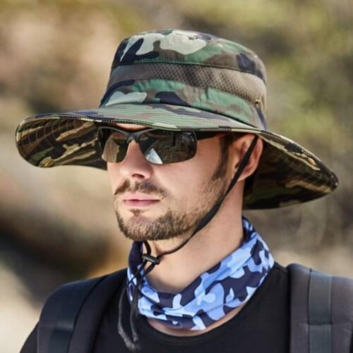 Camouflage Jungle Mesh Breathable Dawa Hat Men Leisure Jungle Round Side Outdoor Climbing Big Brim Sunscreen Fishing Hat