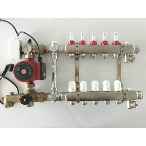 Underfloor Heating Manifold 5 Port & Rated Pump for room radiant for 1/2 pex