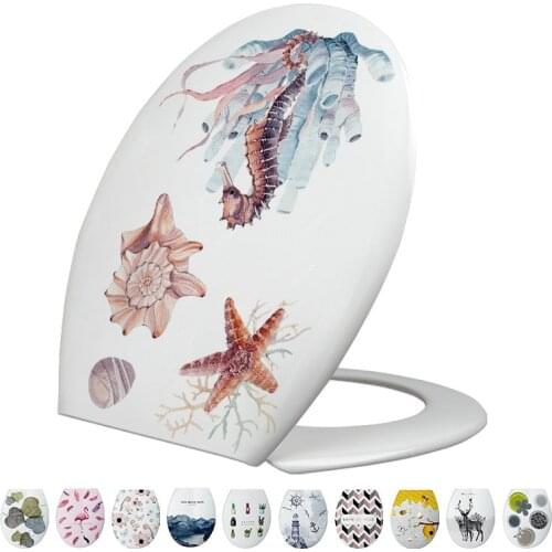 Home Decoration Accessories Bathroom Toilet Seat Cover Printed Thick Toilet Seat Lid PP Plastic U-shaped 18 Inch Toilet Cover