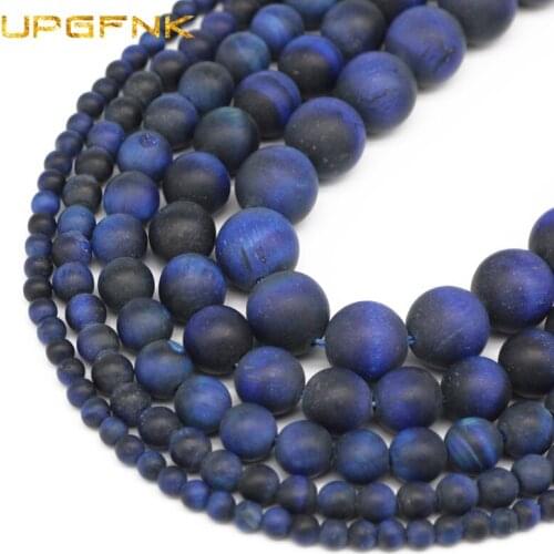 UPGFNK Matte Blue Natural Tiger eye Stone beads 4/6/8/10/12MM Round Spacer Loose beads Jewelry making DIY bracelet accessories