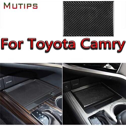 Mutips Car Storage Box Panel Cover Trim Carbon Fiber Sticker Interior Parts Styling For Toyota Camry 8th Generation 2018 2019