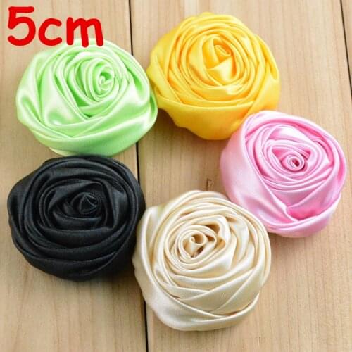 30pcs/lot 2 Inch Multilayer Satin Rosettes Rose Flowers For Girl Headband DIY Hair Accessories FH44
