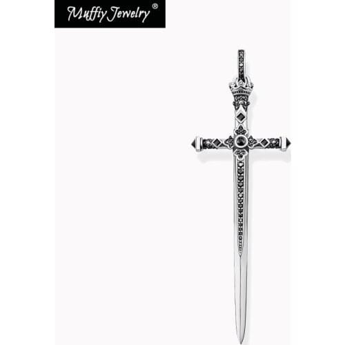 Pendant Royal Sword High quality Black Stones 925 Sterling Silver Men Jewelry Accessories Fit Necklace 2021 New Vintage Bijouxi