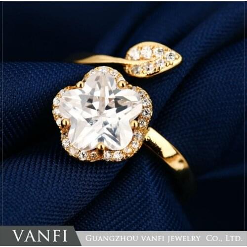 New Wholesale Free Size Ring Flower Shape Gold White Color Jewelry Ring For Women Gift