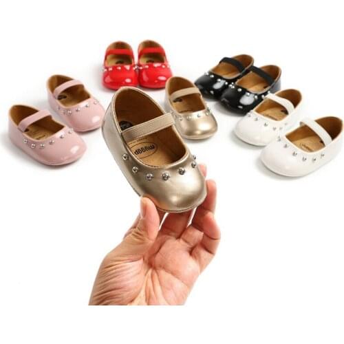 Newborn Baby Girl Shoes Rivet Princess PU Leather Shoes Non-slip First Walkers Soft Bottom Non-slip Toddler Shoes 0-18M