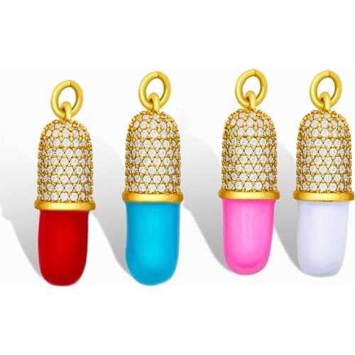OCESRIO Brass CZ Cute Pills Pellet Necklace Pendants Jewelry Making Women DIY Enamel Necklace Charms for Making Jewelry pdta281