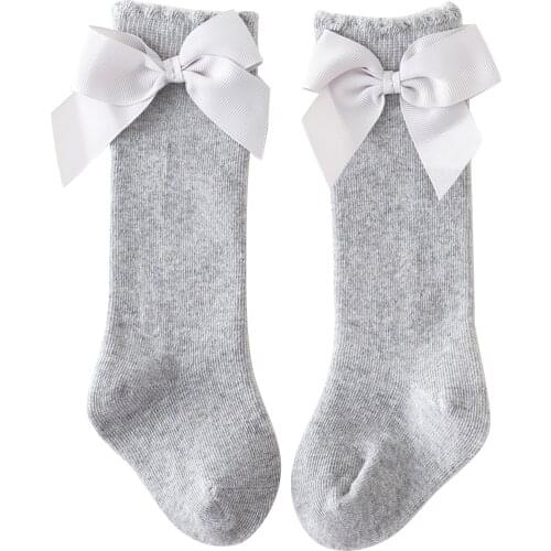 Citgeett Solid Toddler Baby Girls Knee High Socks Cute Bowknot Cotton Long Tube Socks Ruffled Stocking