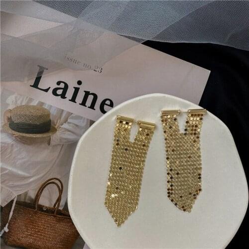 Origin Summer Hyperbole Gold Color Sequins Drop Earrings for Women Irregular Geometric Long Dangle Earrings Night Club Jewelry