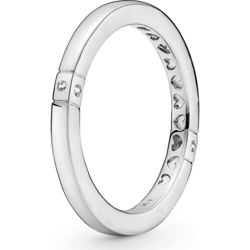 Original Logo & Hearts With Crystal Signature Ring For 925 Sterling Silver Ring Women Party Gift Europe DIY Jewelry