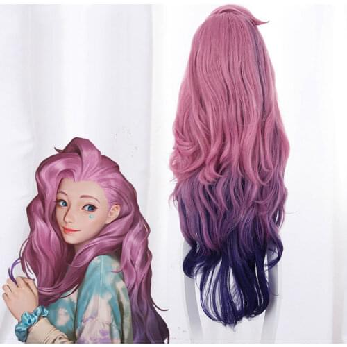 Game LoL KDA Seraphine Cosplay Wig Women Wave Straight Pink Mixed Purple Wigs League Of Legends Cosplay Accessories Female Hair