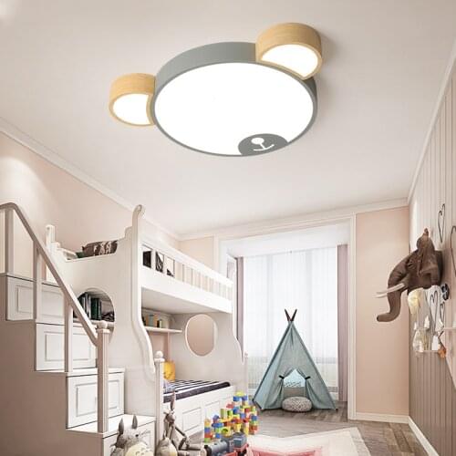 Bear Shape Ceiling Lamp Nordic Children Bedroom Living Room Lamp Creative Modern Green/Grey Wood Home Atmospheric Led Room Lamps
