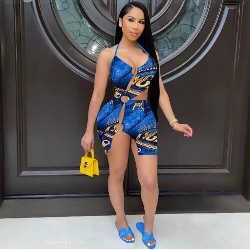 RMSFE 2021 Womens Sleeveless Neck Hanging Open Back Fashion Sexy Printed Mini Dress