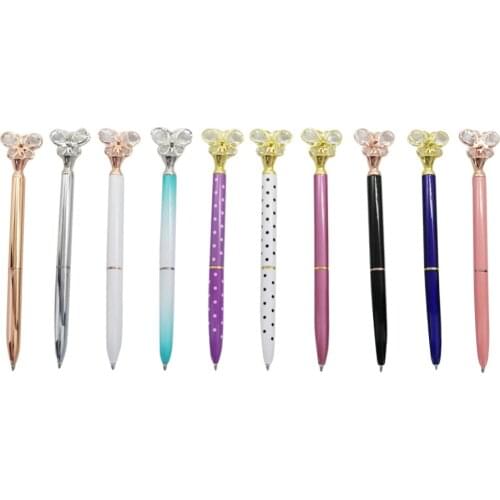 1 Pcs Crystal Butterfly Ballpoint Pen 0.7mm Bullet Tip Metal Ball Pen Student Office Stationery Writing Pen Black Refill