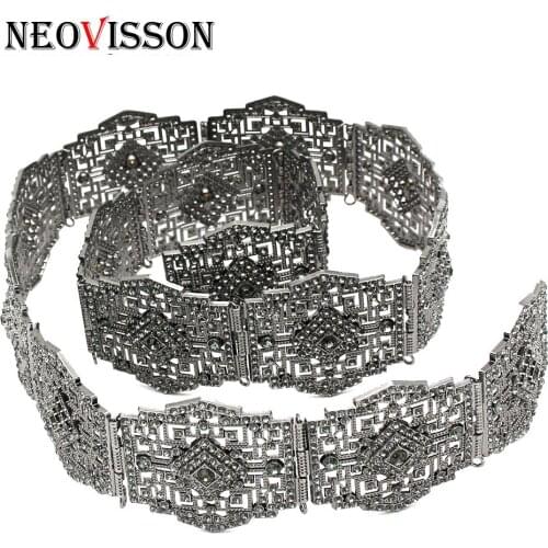 NEOVISSON Black Full Rhinesotne Wedding Dress Belt Algeria Caftan Waist Chain Africa Jewelry Gift