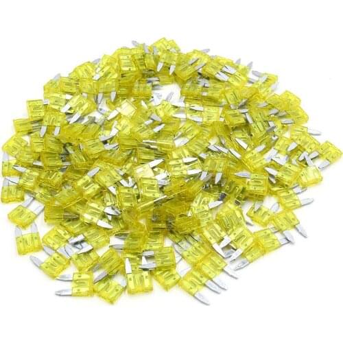 Uxcell 200pcs 20A Yellow Plastic Case Small Blade Style Fuse for Car Vehicle Motorcycle