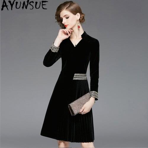 Vintage Elegant Velvet Mini Dress Women Clothes 2020 Spring Autumn Long Sleeve Black Dress Ladies Dresses Vestidos DLY2821&79216