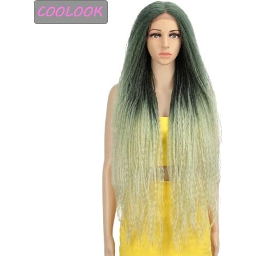 Ombre Green Kinky Curly Lace Wig 38 Inch Long Blonde Afro Kinky Curly Lace Front Wig Natural Synthetic Lace Wigs for Black Women