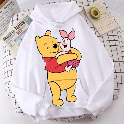 Disney Women Hoodies Winnie the Pooh Hoodies Cartoon Tops Long Sleeve Pockets Sweatshirts Fashion Hooded Women