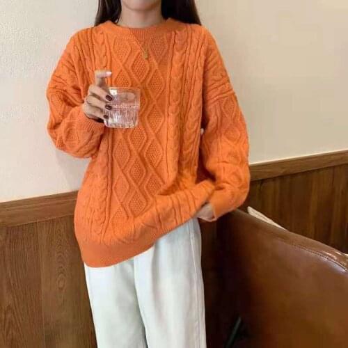 Elegant Solid Color Green White Oversized Pullover Women Autumn O-Neck Loose Long Sweaters Casual Warm 2021 New Ladies Pullovers