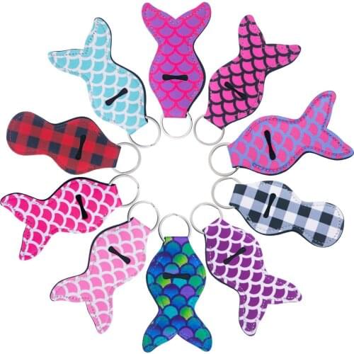 10Pcs Mermaid Tail Neoprene Lipstick Holder Lip Balm Holder Keychain Pouch bast Gift For Girl Christmas Gift with10Differ Prints