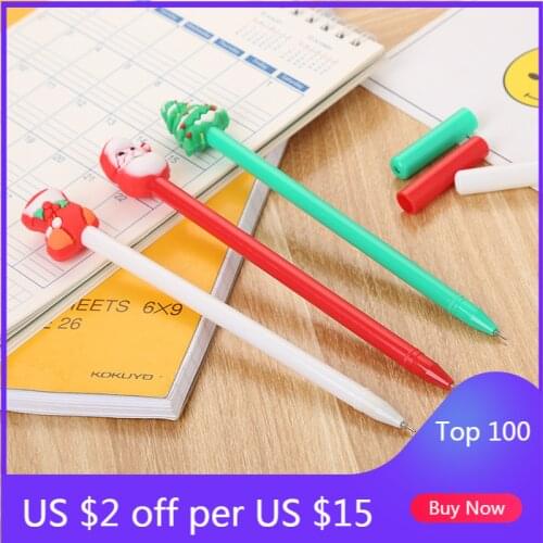 100 PCs Creative Santa Claus Neutral Pen Cartoon Cubic Silicon Glue Student Gift Office Sign Pen Kawaii School Supplies