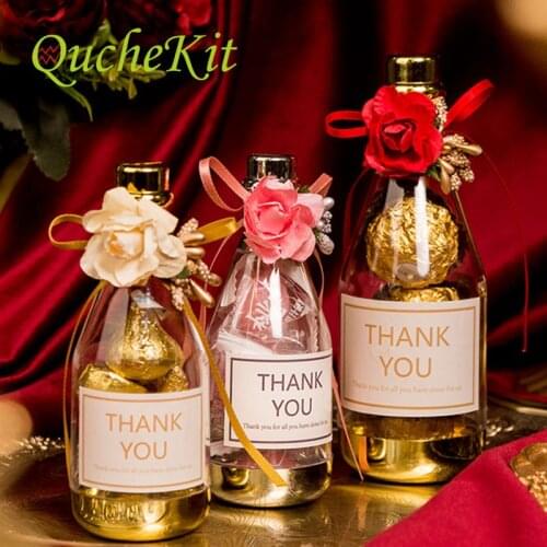 12Pcs Plastic Candy Box THANK YOU Champagne Bottle Wedding Favor Marriage Baby Shower Gift Box Sweets Plastic Box Event Supply
