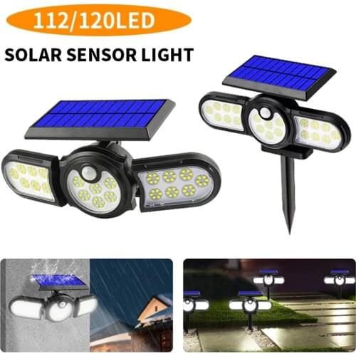 140 COB Solar Street Lights Outdoor 3 Head Security LED Light Wall Ground Lamp Waterproof Landscape Spotlights Garden Bracket