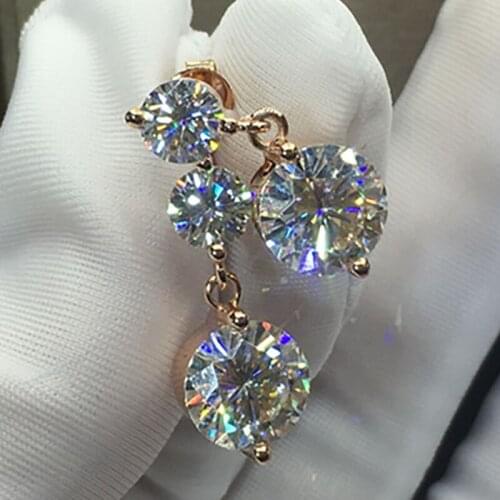 14K Au585 Yellow Gold Stud Earrings Women Wedding Anniversary Engagement Party Round Moissanite Diamond Elegant Trendy Romantic