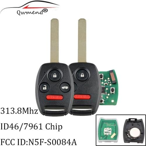 3+1Buttons N5F-S0084A Car Remote Key for Honda Civic Ex 2006-2011 Smart Car Key Fob 313.8Mhz PCF7961 Chip for Honda Key