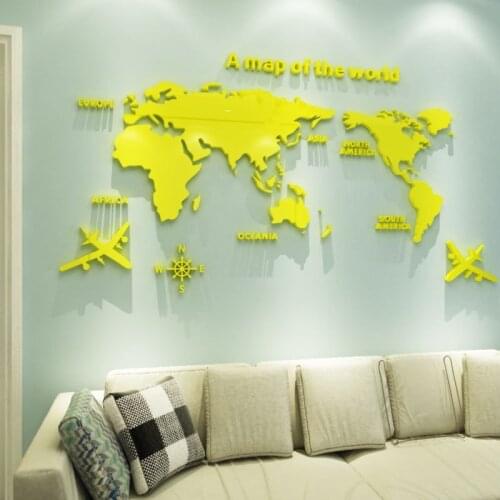 3D European World Map Acrylic Wall Stickers Living Room Bedroom Office Decor DIY Wallpapre Home Decoration