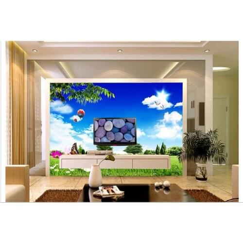 Customized 3d wallpaper 3d tv wallpaper murals sky blue sky white clouds setting wall is picturesque wall living room wallpaper