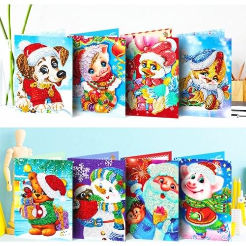 5D DIY Diamond Painting Christmas Cards New Arrival Diamond Embroidery Mosaic Art Kits Santa Claus Greeting Postcards Handmade