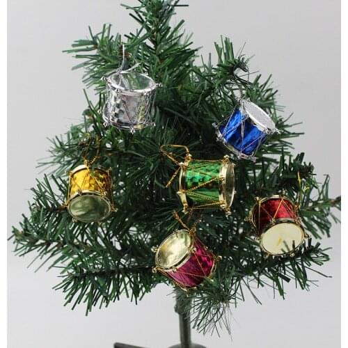 6pcs/bag 3cm Laser Small Drum Christmas Ornament Colorful Mini Gift box Christmas Tree Pendant New Year ornaments Decorations