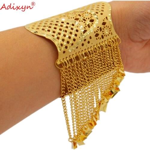 Adixyn Dubai Big Size Bangles for Women 24K Gold Color/Copper Africa Ethiopian Bridal Wedding Jewelry N12116