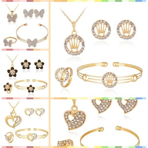 Honorable Crown Pendant Women Girls African Necklace Earrings Ring Bracelet Fashion Wedding Jewelry Set Bridal Jewelry Set