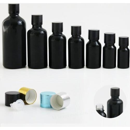 Paint Shining Black Cosmetic Essential Oil Bottle With Aluminum Lids Caps Reducer 5ML 10ML 15ML 20ML 30ML 50ML 100ML 12PCS