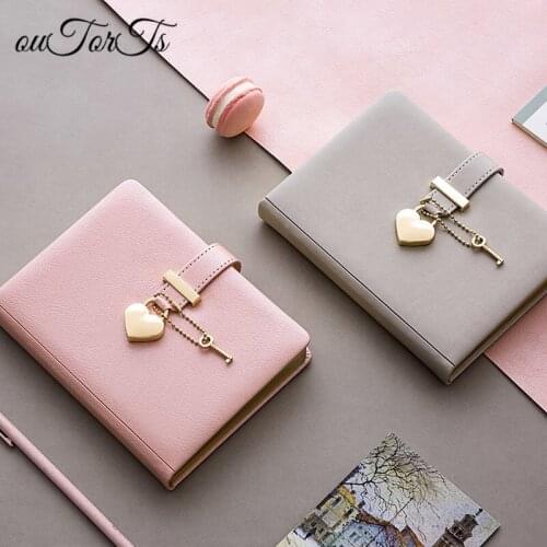 Cute B6 Diary with Heart Lock PU Leather Notebook Office School Supplies Lockable Secret Notebook Writing Pads Girl Women Gift
