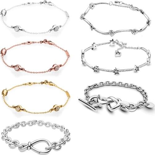 2020 NEW 100% 925 Sterling Silver Knotted Heart Chunky Infinity Knot Chain Bracelet Fit Women Original Fashion Jewelry Gift