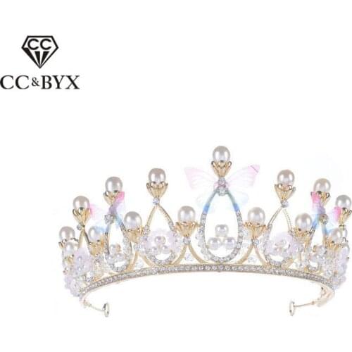 CC wedding jewelry hairbands tiaras and crowns butterfly shape pearl engagement hair accessories for bridal romantic fine HG945