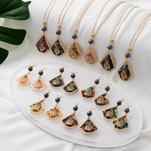 Cring Coco Pineapple Necklace Set Polynesian Pink Acrylic Guam Jewelry Drop Earrings Sets 2021 New for Women Designer Hawaiian